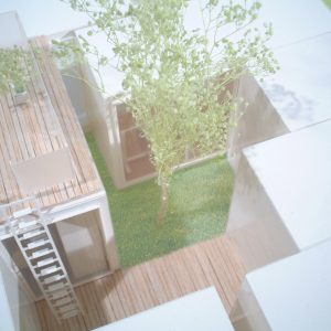 incomplete house 模型写真　中庭、テラスを見下ろす