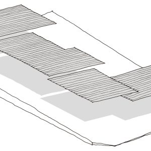 4枚の片流れ屋根 南北に緩やかな敷地勾配に沿うように、4枚の屋根を架けていく。