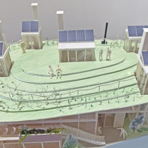 丘と温室 模型写真（草屋根）